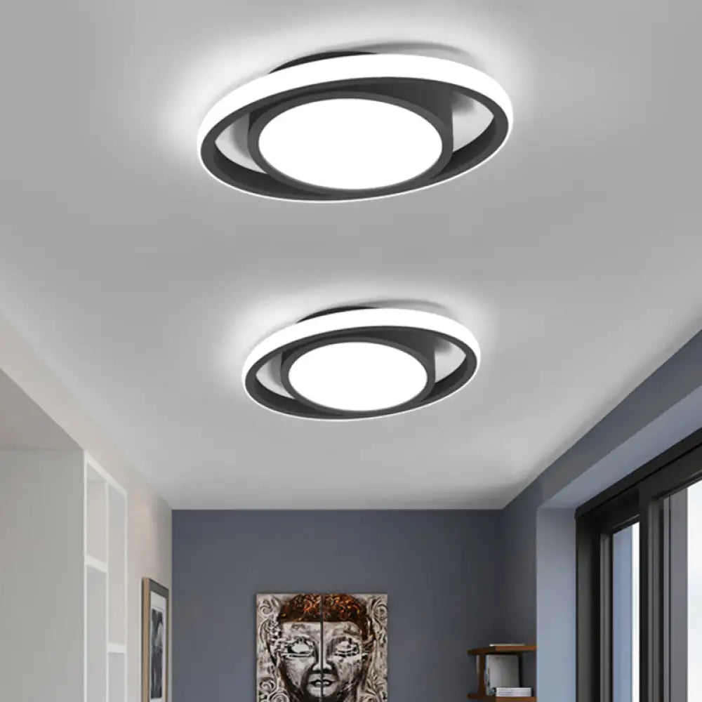 Customizable Flush Mount Metal Led Ceiling Fixture - Drum & Circle Design In Black/Gray/Gold (7 -