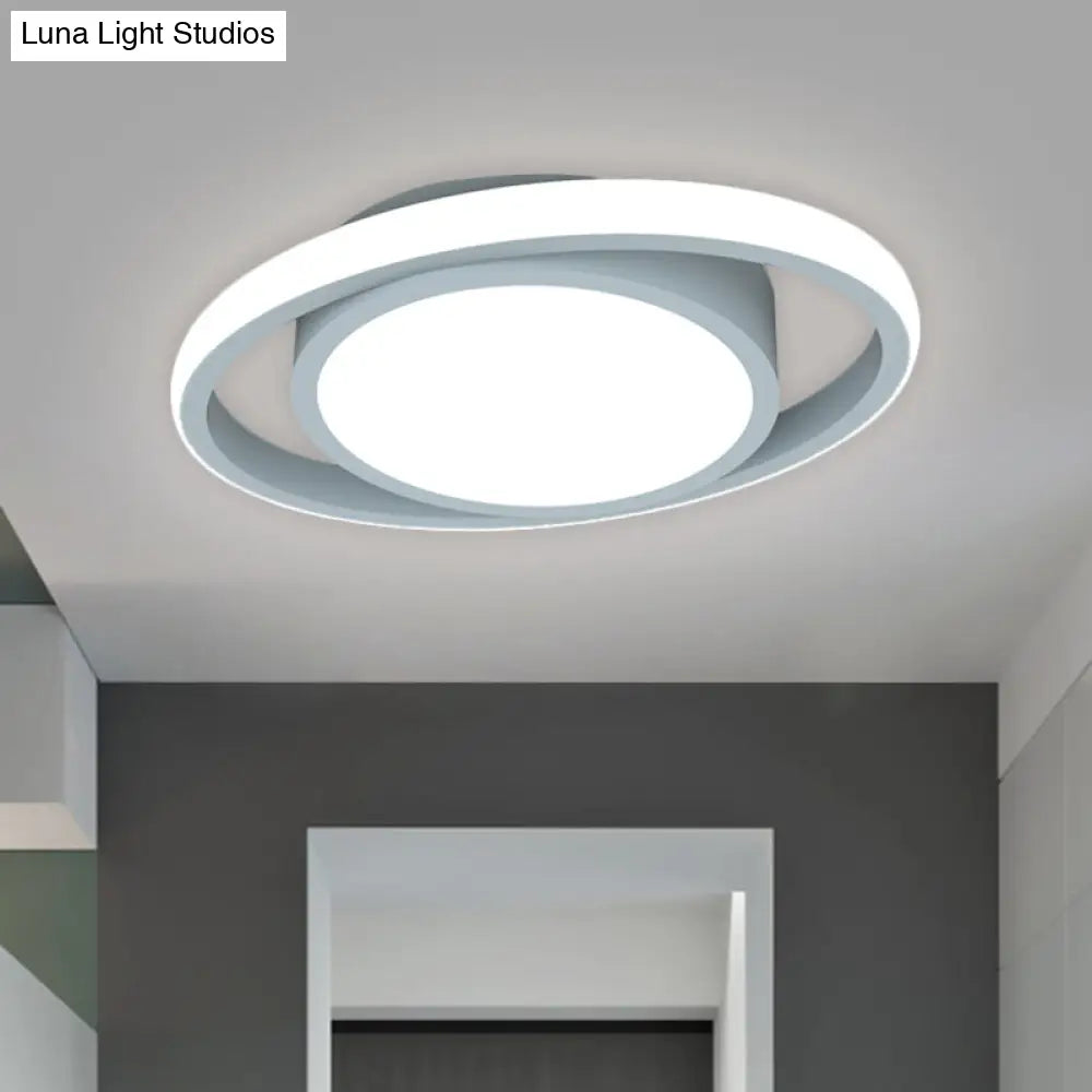 Customizable Flush Mount Metal Led Ceiling Fixture - Drum & Circle Design In Black/Gray/Gold (7 -