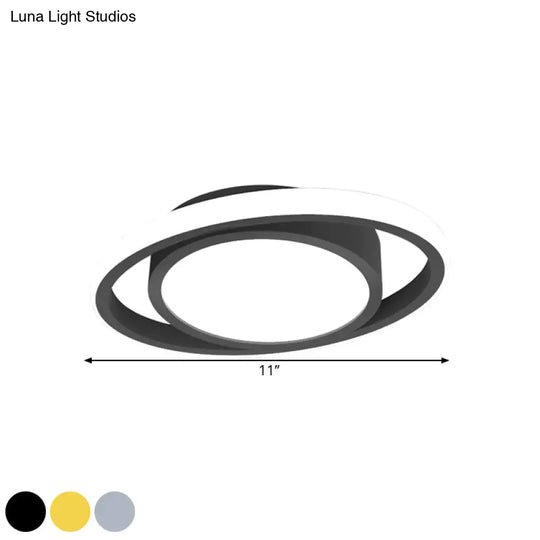 Customizable Flush Mount Metal Led Ceiling Fixture - Drum & Circle Design In Black/Gray/Gold (7 -