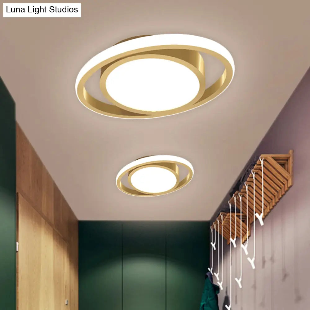 Customizable Flush Mount Metal Led Ceiling Fixture - Drum & Circle Design In Black/Gray/Gold (7 -