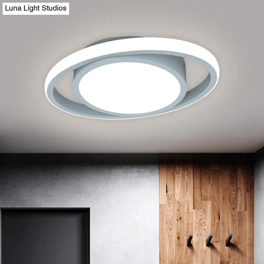 Customizable Flush Mount Metal Led Ceiling Fixture - Drum & Circle Design In Black/Gray/Gold (7-Day