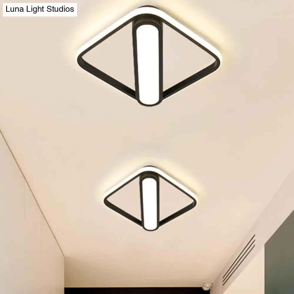 Customizable Rhombus Frame Flush Mount Led Hallway Lamp | Acrylic Fixture In Black White/Warm Light