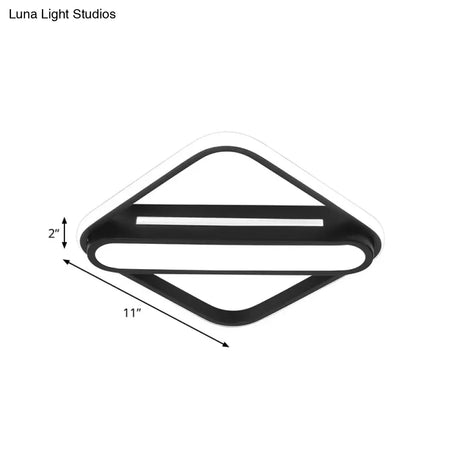 Customizable Rhombus Frame Flush Mount Led Hallway Lamp | Acrylic Fixture In Black White/Warm Light