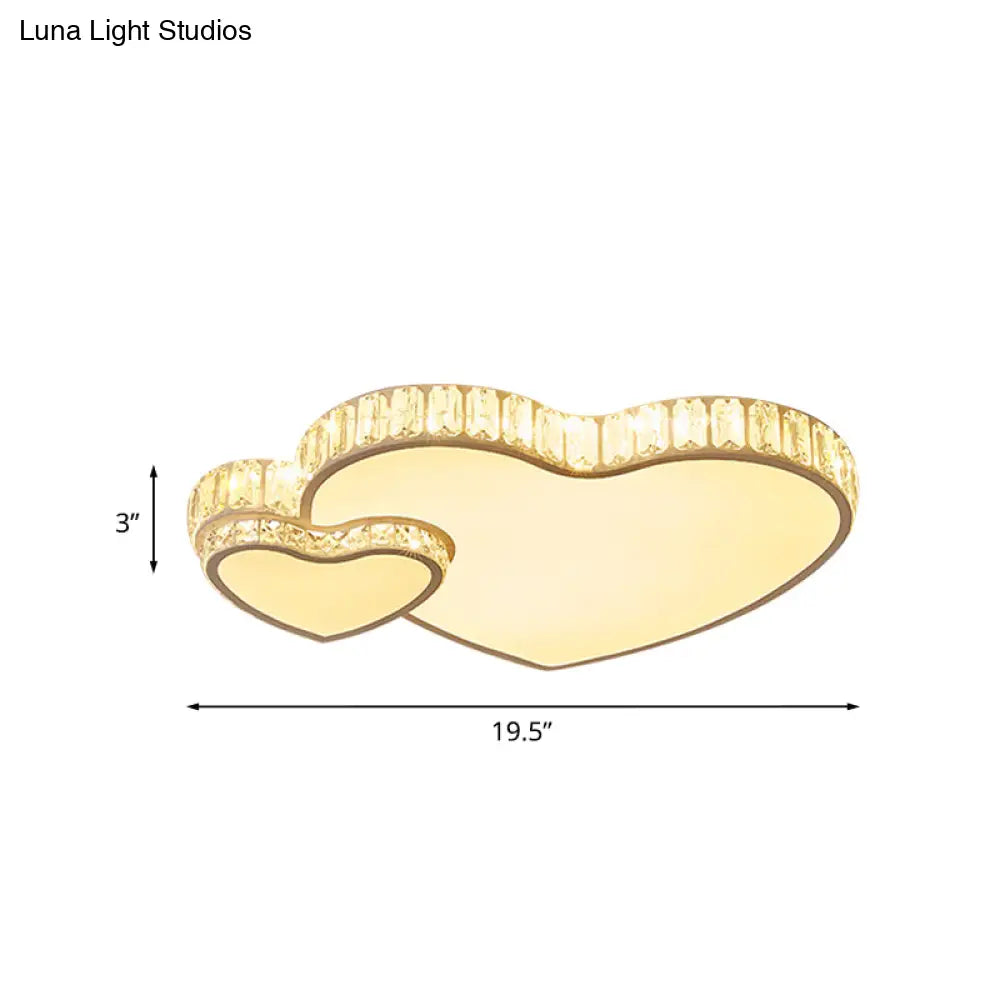 Cut Crystal Led Flush Mount Recessed Lighting In White - Minimalist Dual Heart Design