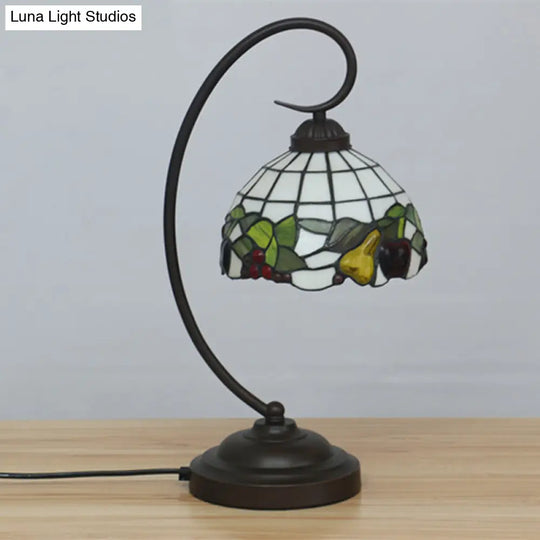 Cut Glass Dark Coffee Desk Lamp With Fruit Pattern - Mediterranean Inspired Night Lighting Bowl