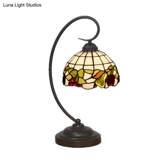 Cut Glass Dark Coffee Desk Lamp With Fruit Pattern - Mediterranean Inspired Night Lighting Bowl