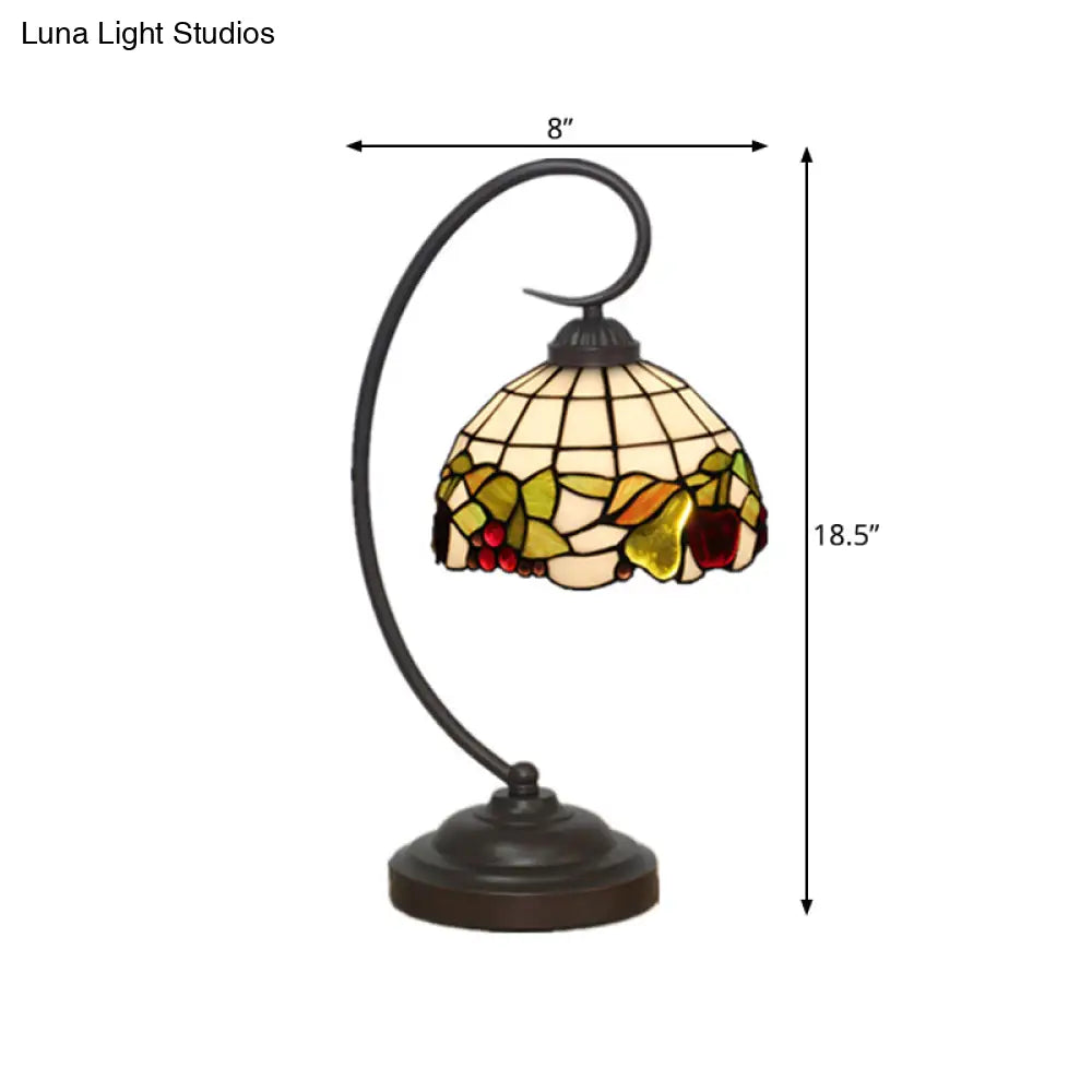 Cut Glass Dark Coffee Desk Lamp With Fruit Pattern - Mediterranean Inspired Night Lighting Bowl