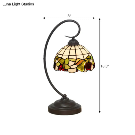 Cut Glass Dark Coffee Desk Lamp With Fruit Pattern - Mediterranean Inspired Night Lighting Bowl