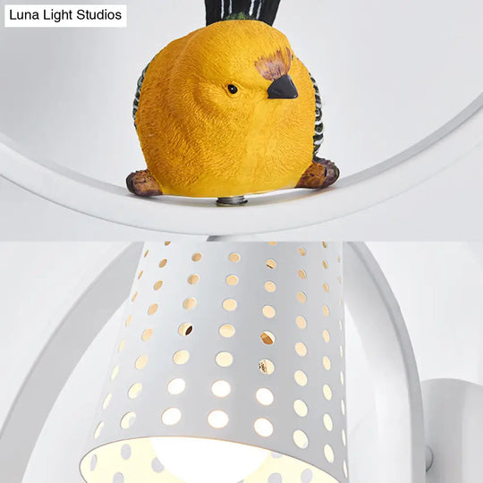 Cute Bird Kids Wall Light With Metal Shade - Child Bedroom Sconce