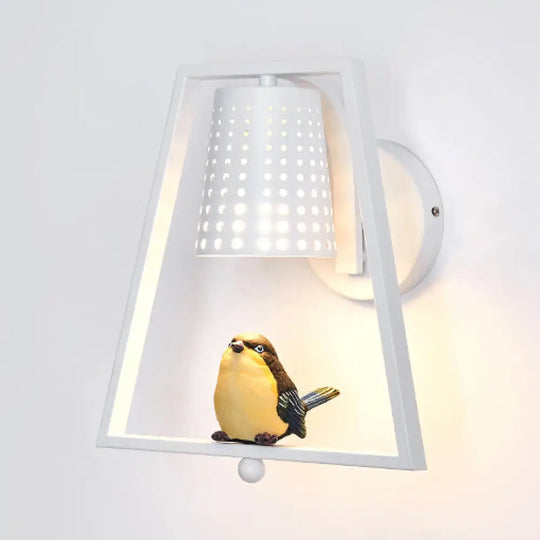 Cute Bird Kids Wall Light With Metal Shade - Child Bedroom Sconce White / B