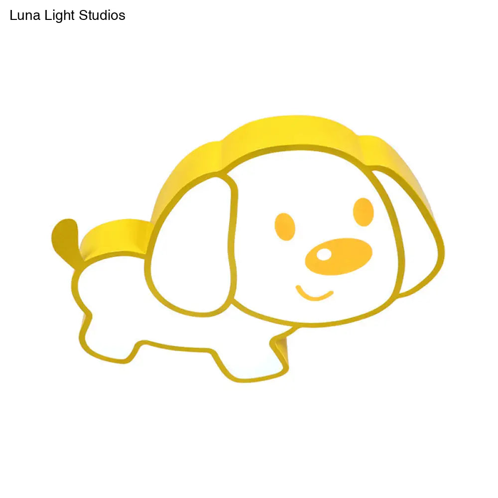 Cute Dog Ceiling Mounted Led Flush Light Fixture In Yellow For Kids Room