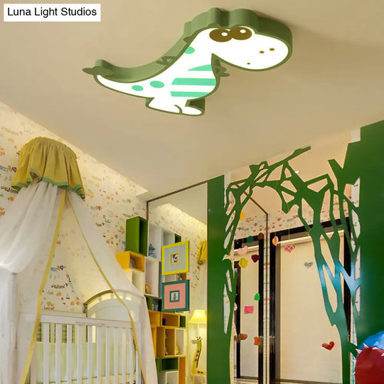 Cute Dragon Led Ceiling Light For Boys Bedroom Green / White