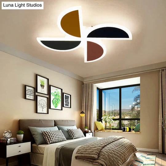 Cute Led Ceiling Light: Multi-Colored Windmill Acrylic Flush Fixture For Living Room Black-Brown /