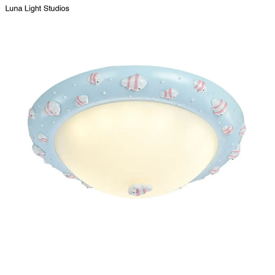 Cute Led Frosted Glass Bowl Ceiling Light For Child’s Bedroom