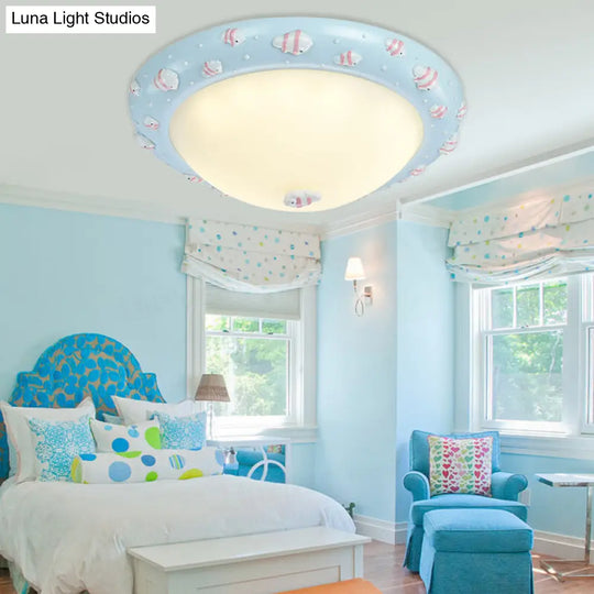 Cute Led Frosted Glass Bowl Ceiling Light For Childs Bedroom Blue / C