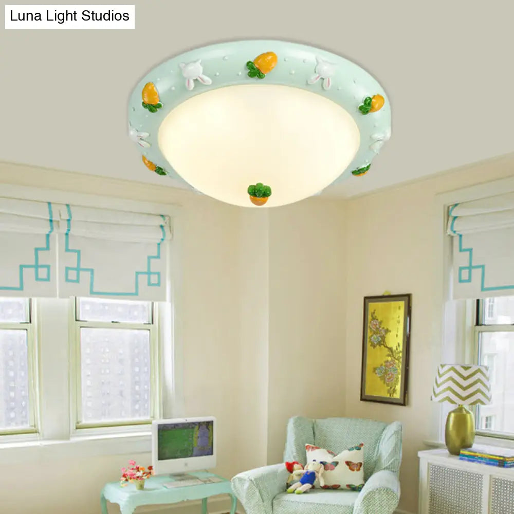 Cute Led Frosted Glass Bowl Ceiling Light For Childs Bedroom Green / D