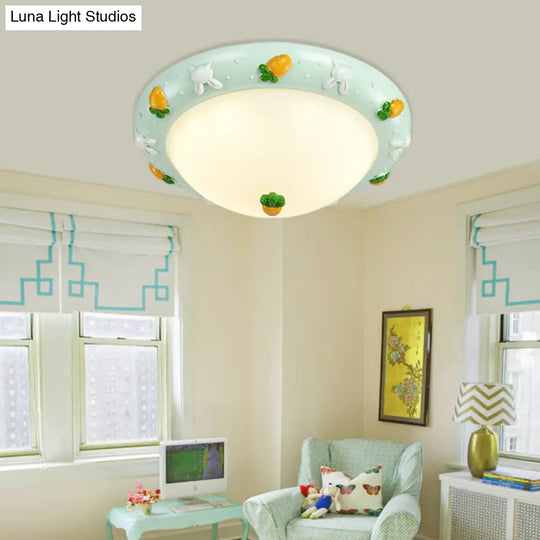Cute Led Frosted Glass Bowl Ceiling Light For Childs Bedroom Green / D