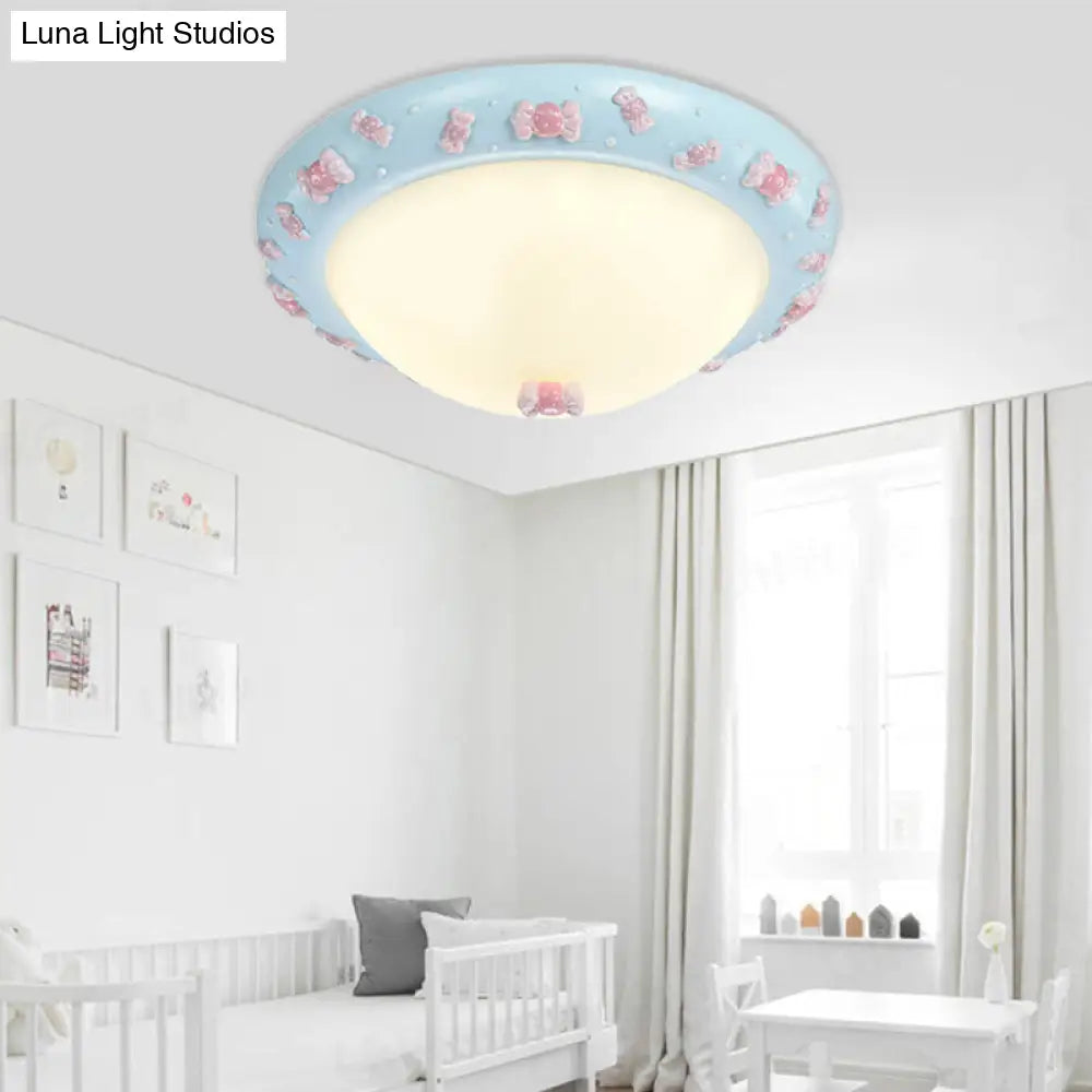 Cute Led Frosted Glass Bowl Ceiling Light For Childs Bedroom Blue / B