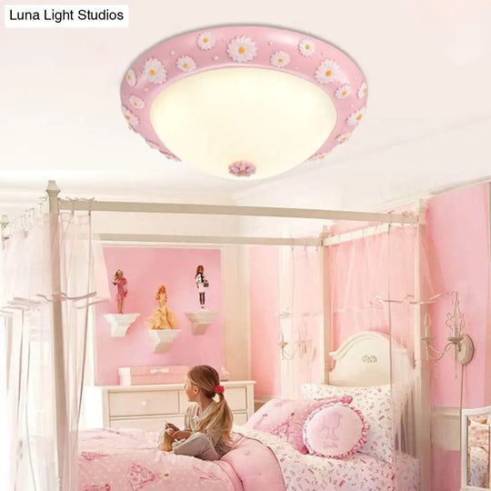 Cute Led Frosted Glass Bowl Ceiling Light For Child’s Bedroom