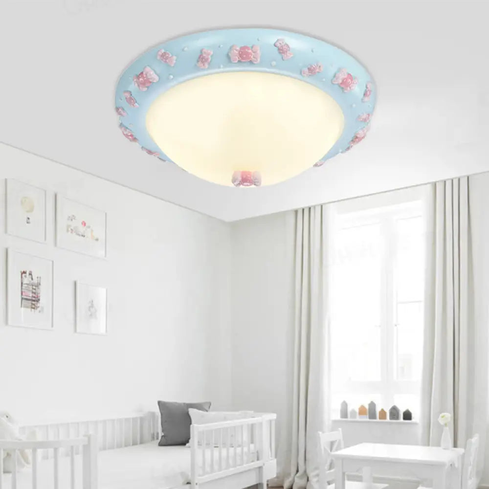 Cute Led Frosted Glass Bowl Ceiling Light For Child’s Bedroom Blue / B