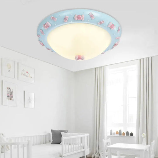 Cute Led Frosted Glass Bowl Ceiling Light For Child’s Bedroom Blue / B