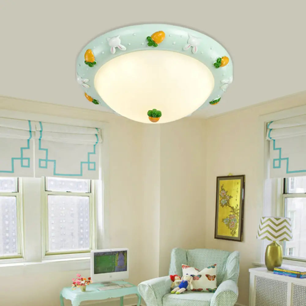 Cute Led Frosted Glass Bowl Ceiling Light For Child’s Bedroom Green / D