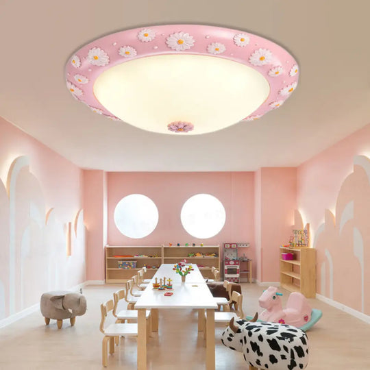 Cute Led Frosted Glass Bowl Ceiling Light For Child’s Bedroom Pink / A