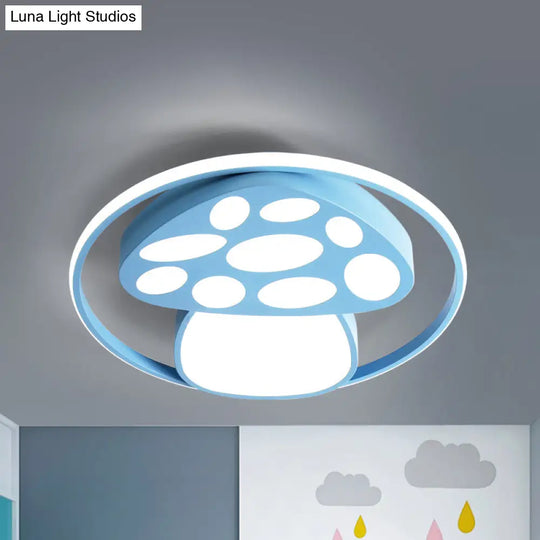 Cute Mushroom Flush Mount Ceiling Lamp For Kindergarten - Cartoon Acrylic And Metal Design