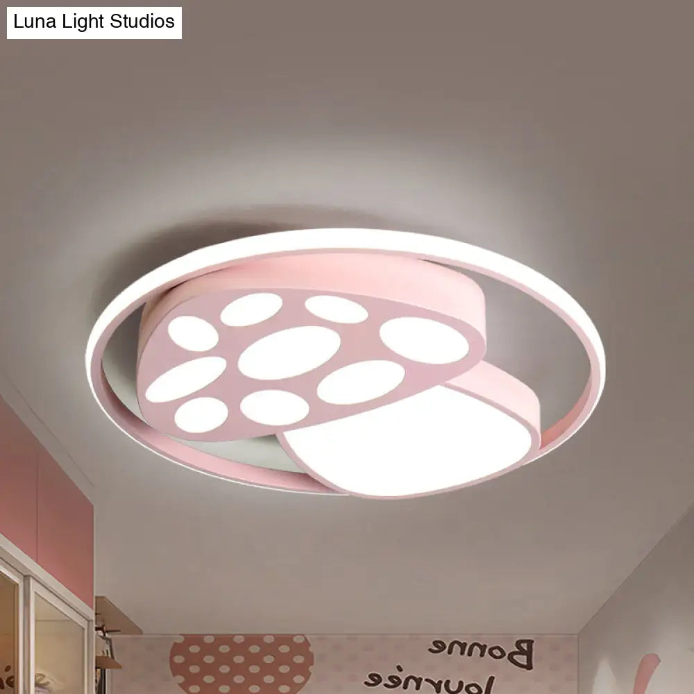 Cute Mushroom Flush Mount Ceiling Lamp For Kindergarten - Cartoon Acrylic And Metal Design Pink /