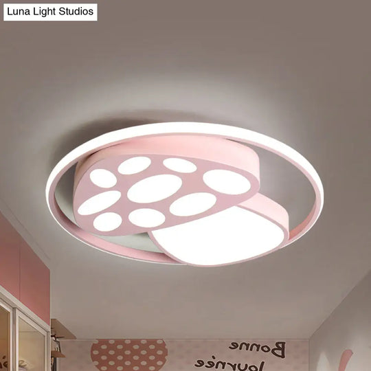 Cute Mushroom Flush Mount Ceiling Lamp For Kindergarten - Cartoon Acrylic And Metal Design Pink /