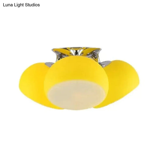 Cute Yellow Lemon Flush Mount Light With 3 Glass Lights For Restaurant And Child Bedroom