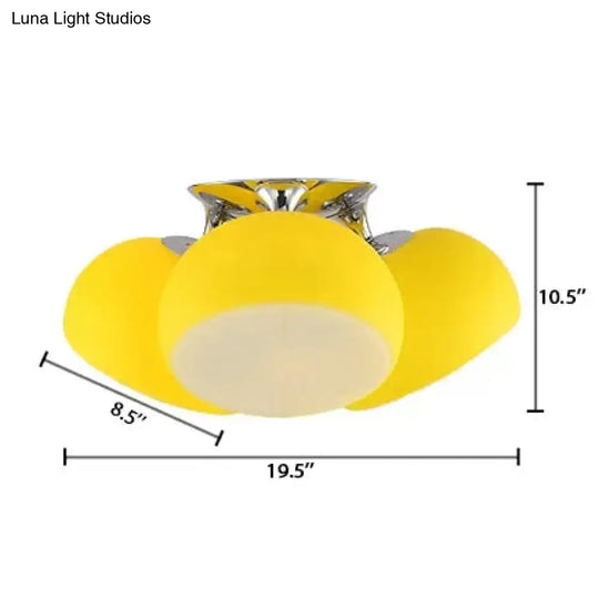 Cute Yellow Lemon Flush Mount Light With 3 Glass Lights For Restaurant And Child Bedroom