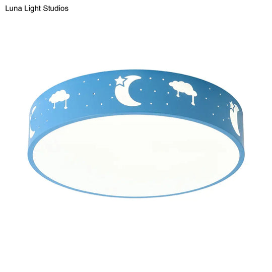 Cutout Iron Shade Led Flush Mount Ceiling Light For Kids Room - Moon-Star/Cube/Elephant Design In