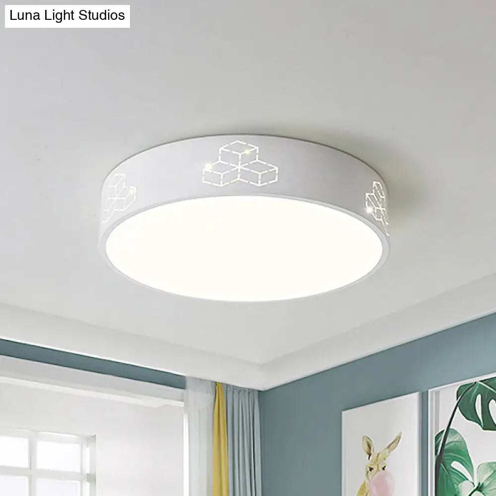 Cutout Iron Shade Led Flush Mount Ceiling Light For Kids Room - Moon-Star/Cube/Elephant Design In