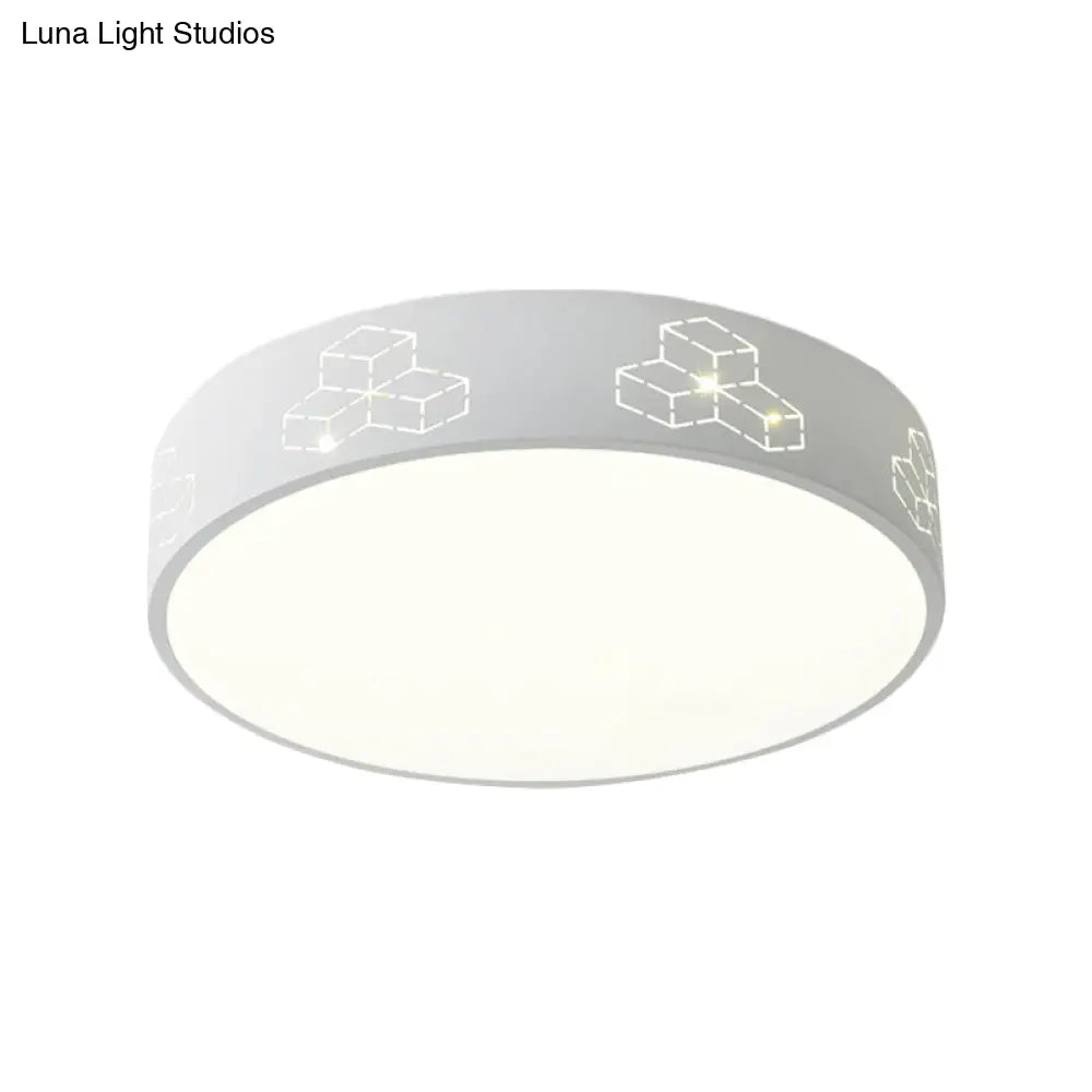 Cutout Iron Shade Led Flush Mount Ceiling Light For Kids Room - Moon-Star/Cube/Elephant Design In