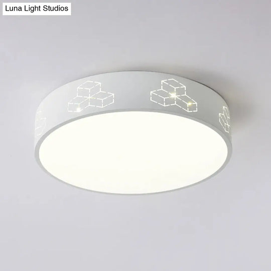 Cutout Iron Shade Led Flush Mount Ceiling Light For Kids Room - Moon-Star/Cube/Elephant Design In