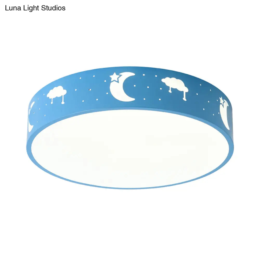 Cutout Iron Shade Led Flush Mount Ceiling Light For Kids Room - Moon-Star/Cube/Elephant Design In