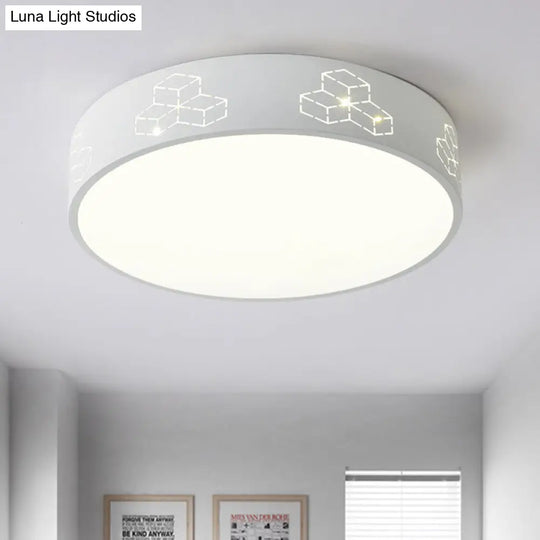 Cutout Iron Shade Led Flush Mount Ceiling Light For Kids Room - Moon-Star/Cube/Elephant Design In