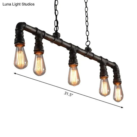 Cyberpunk Black Iron Plumbing Pipe Hanging Lamp - 5-Light Pendant For Dining Room Island