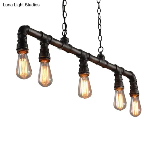 Cyberpunk Black Iron Plumbing Pipe Hanging Lamp - 5-Light Pendant For Dining Room Island