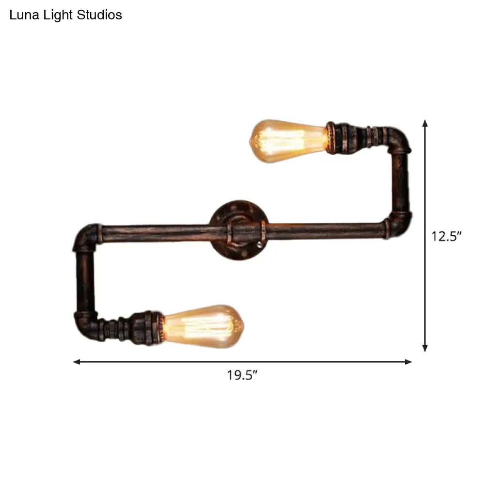 Cyberpunk Bronze Finish Iron Wall Mounted Lamp - 2 Heads Tortuous Pipe Light Kit For Restaurants