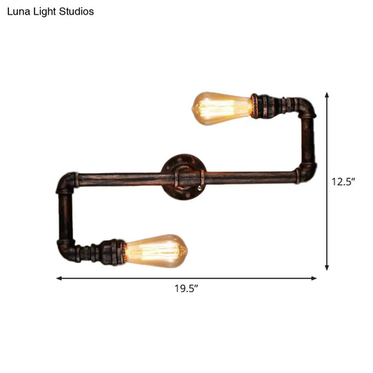 Cyberpunk Bronze Finish Iron Wall Mounted Lamp - 2 Heads Tortuous Pipe Light Kit For Restaurants