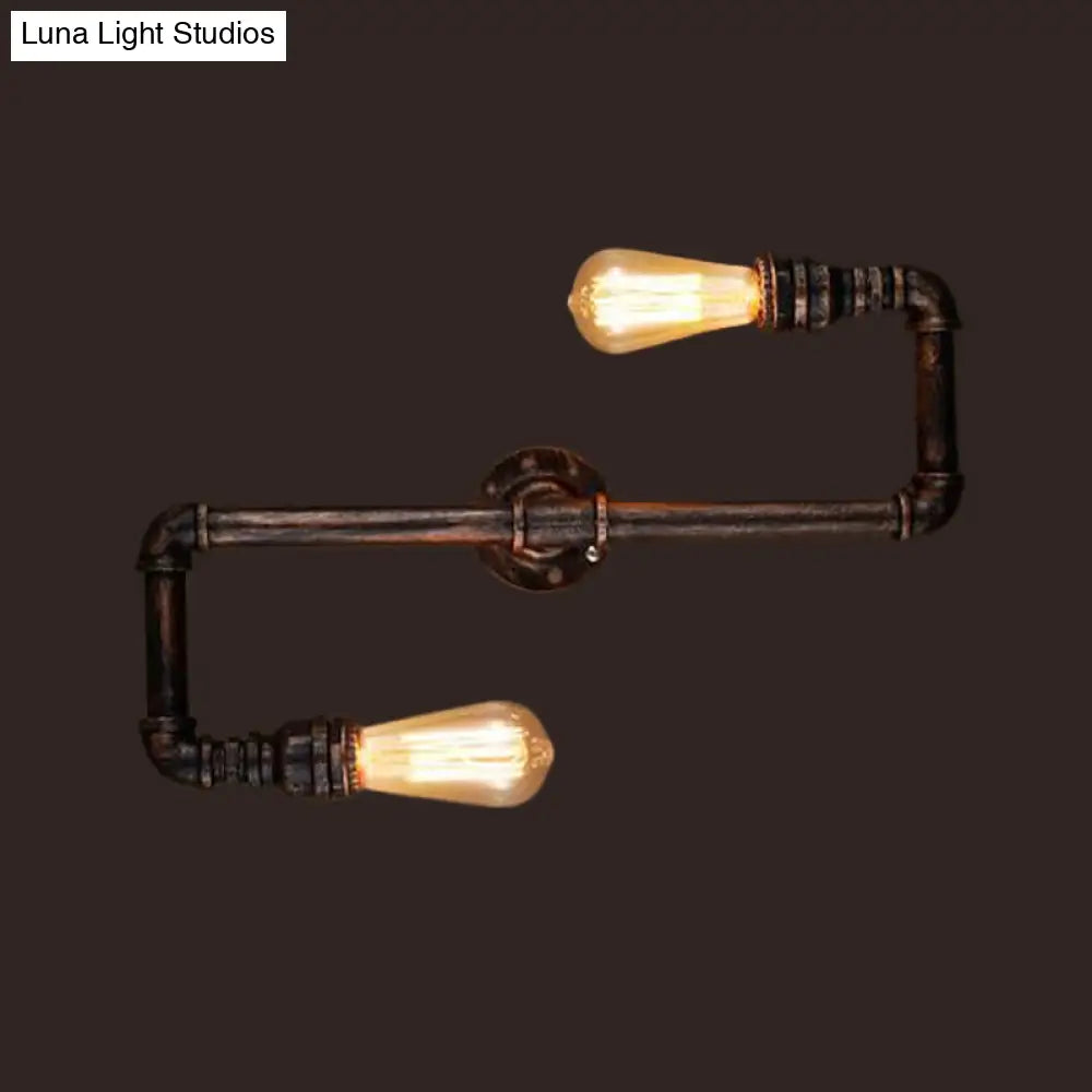 Cyberpunk Bronze Finish Iron Wall Mounted Lamp - 2 Heads Tortuous Pipe Light Kit For Restaurants