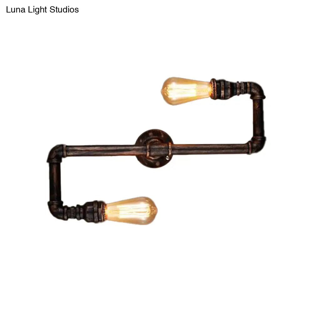 Cyberpunk Bronze Finish Iron Wall Mounted Lamp - 2 Heads Tortuous Pipe Light Kit For Restaurants