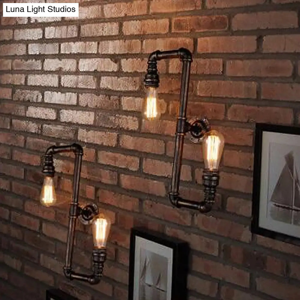 Cyberpunk Bronze Finish Iron Wall Mounted Lamp - 2 Heads Tortuous Pipe Light Kit For Restaurants