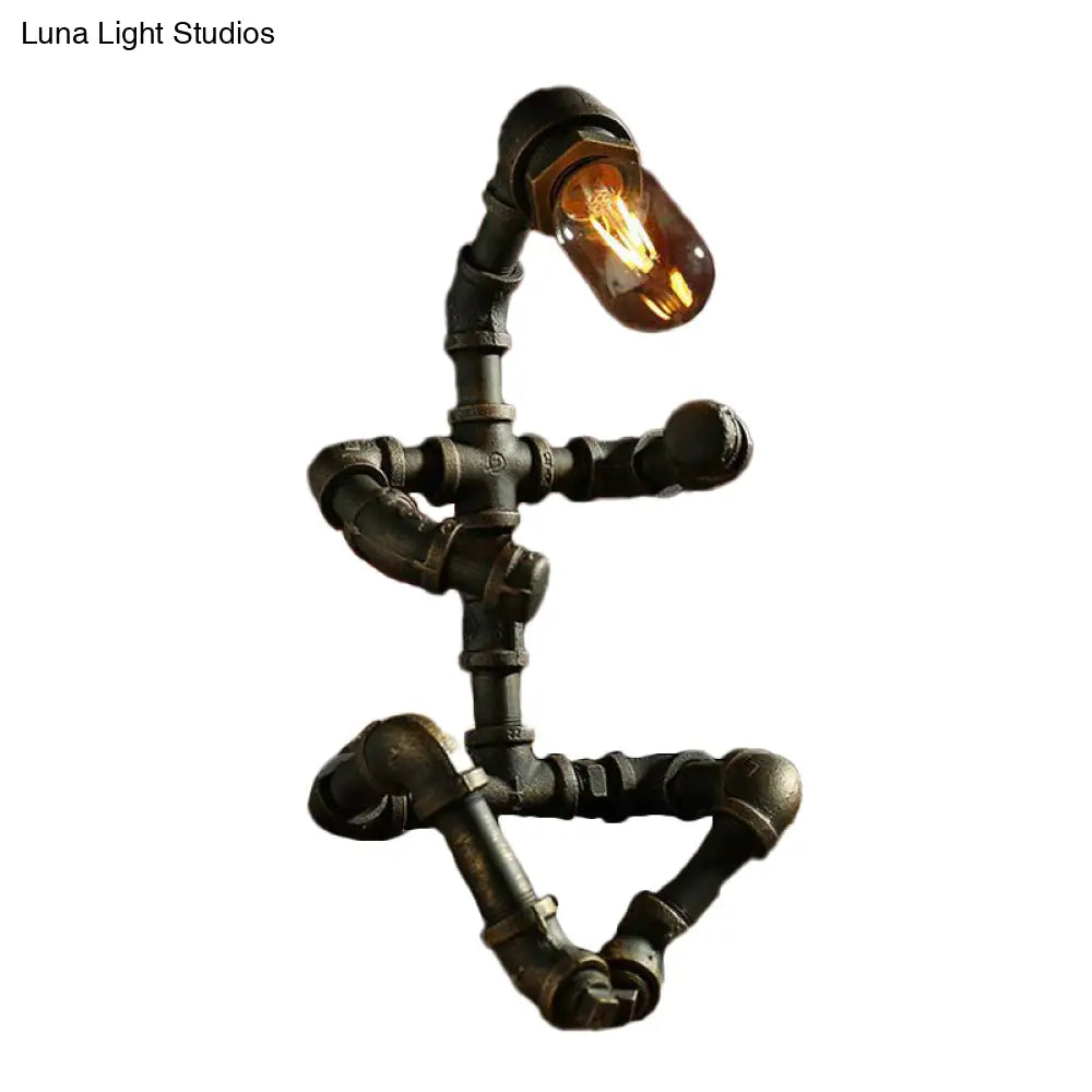 Cyberpunk Iron Pipe Robot Nightstand Lamp - Single-Bulb Brass/Copper Light For Boys Room