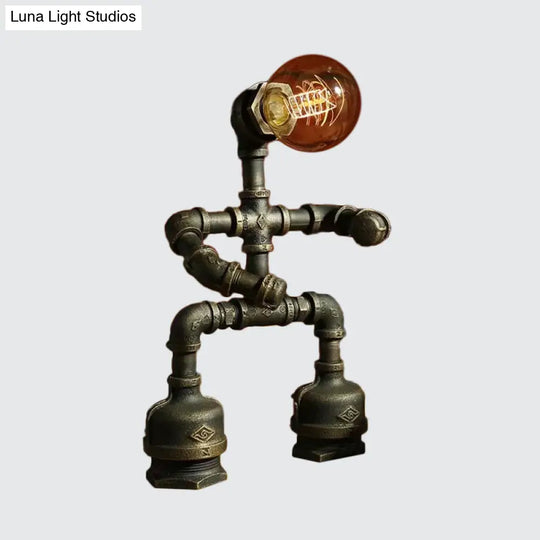 Cyberpunk Iron Pipe Robot Nightstand Lamp - Single-Bulb Brass/Copper Light For Boys Room