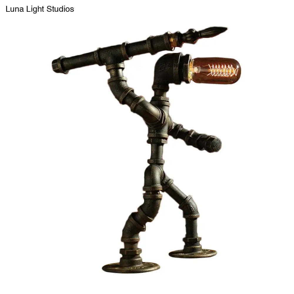 Cyberpunk Iron Pipe Robot Nightstand Lamp - Single-Bulb Brass/Copper Light For Boys Room