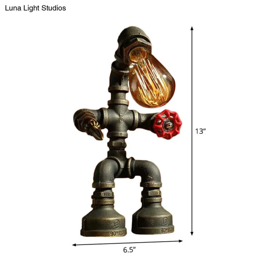 Cyberpunk Iron Pipe Robot Nightstand Lamp - Single-Bulb Brass/Copper Light For Boys Room