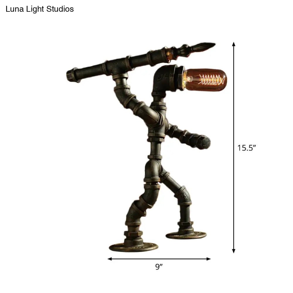 Cyberpunk Iron Pipe Robot Nightstand Lamp - Single-Bulb Brass/Copper Light For Boys Room